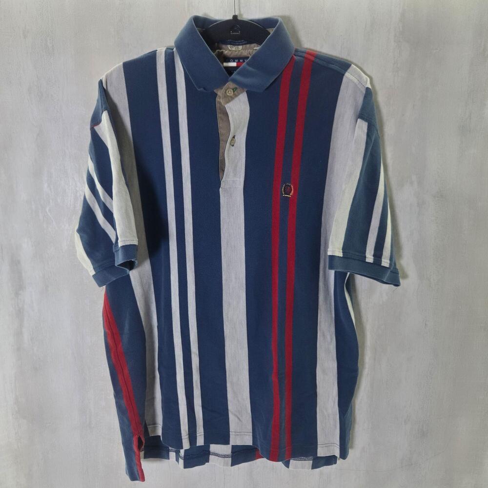Tommy Hilfiger Polo Shirt Mens Medium Multicolor Striped Short Sleeve Logo